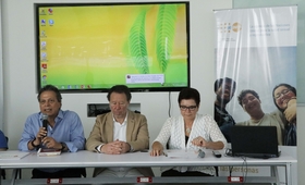 De izquierda a derecha: Donald Méndez, Director Los Pipitos, Sergio Meresman, Especialista EIS & PCD y Elena Zúñiga, Representante de UNFPA Nicaragua.